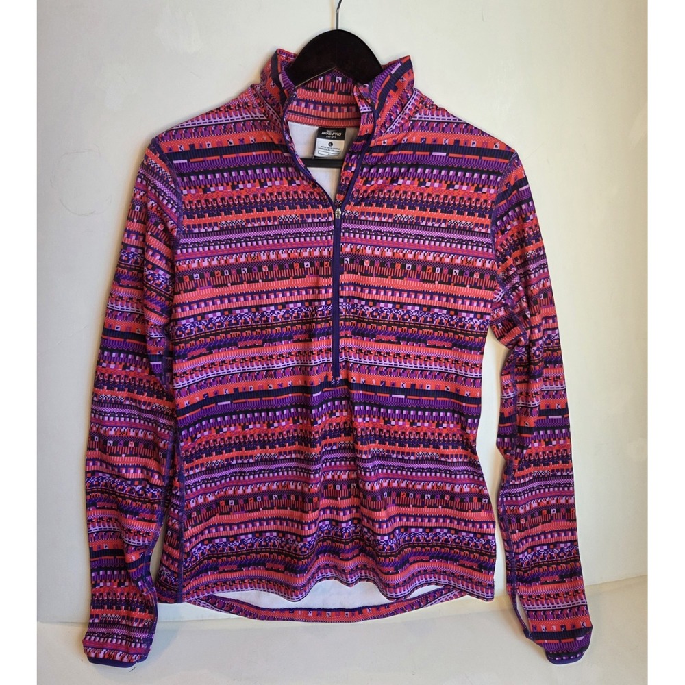 Nike Pro Pullover Womens Large Purple Orange Long Sleeve‎ 1/2 Zip Dri-FIT